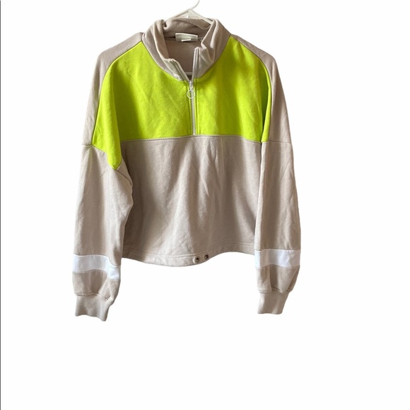 Monki Tops - Monki Green Tan And White Half Zip Turtle Neck Women’s Medium